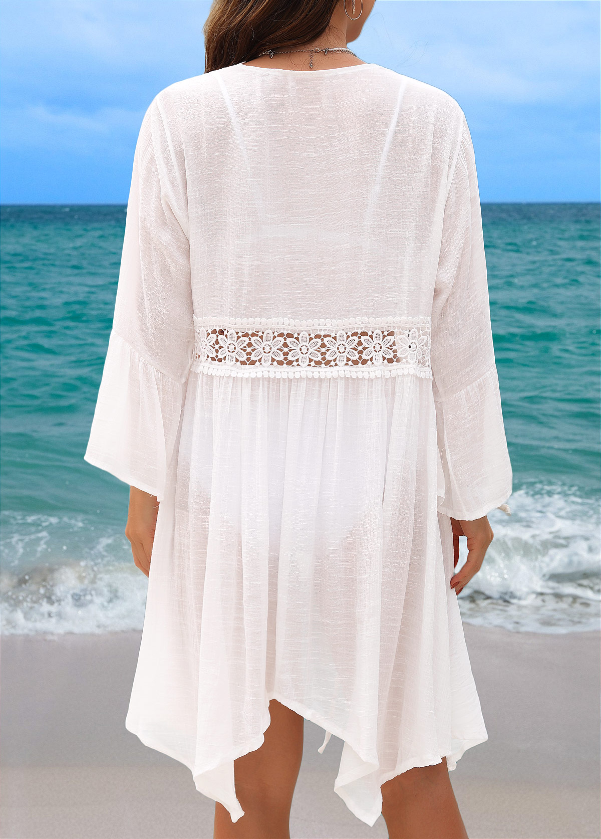 White Long Sleeve V Neck Cover Up | picture 