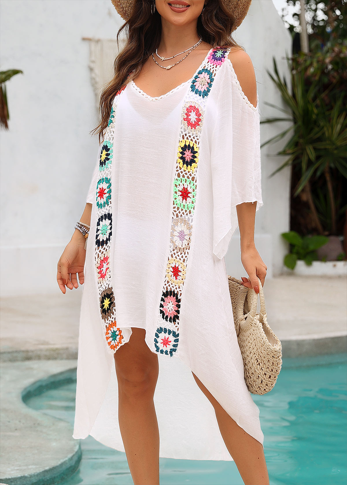 Curved Hem Weave White Cover Up | picture 