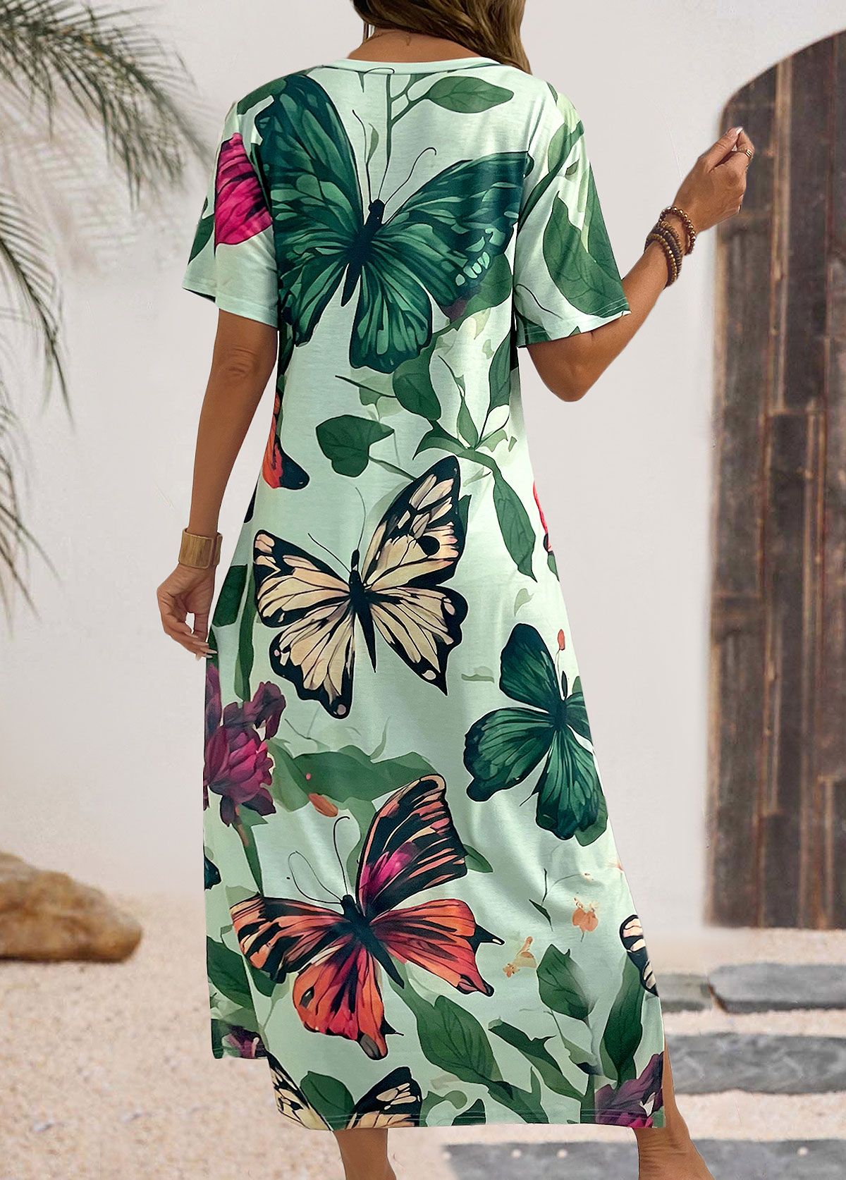 Multi Color Butterfly Print Maxi Short Sleeve Dress | picture 