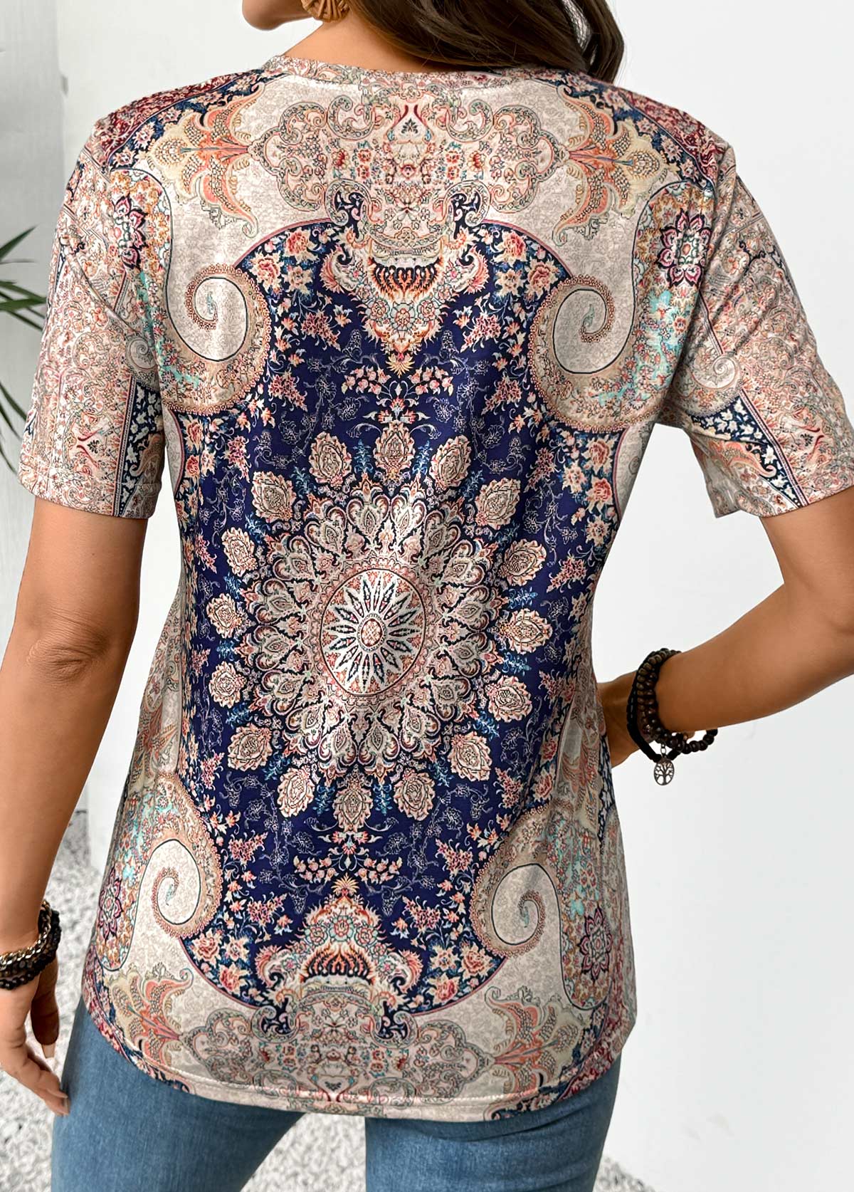 Multi Color Tribal Print Short Sleeve T Shirt | picture 