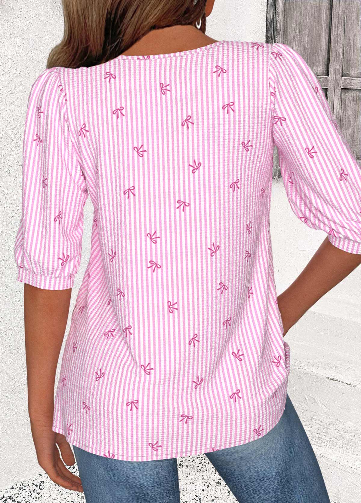 Multi Color Striped Half Sleeve Round Neck Blouse | picture 