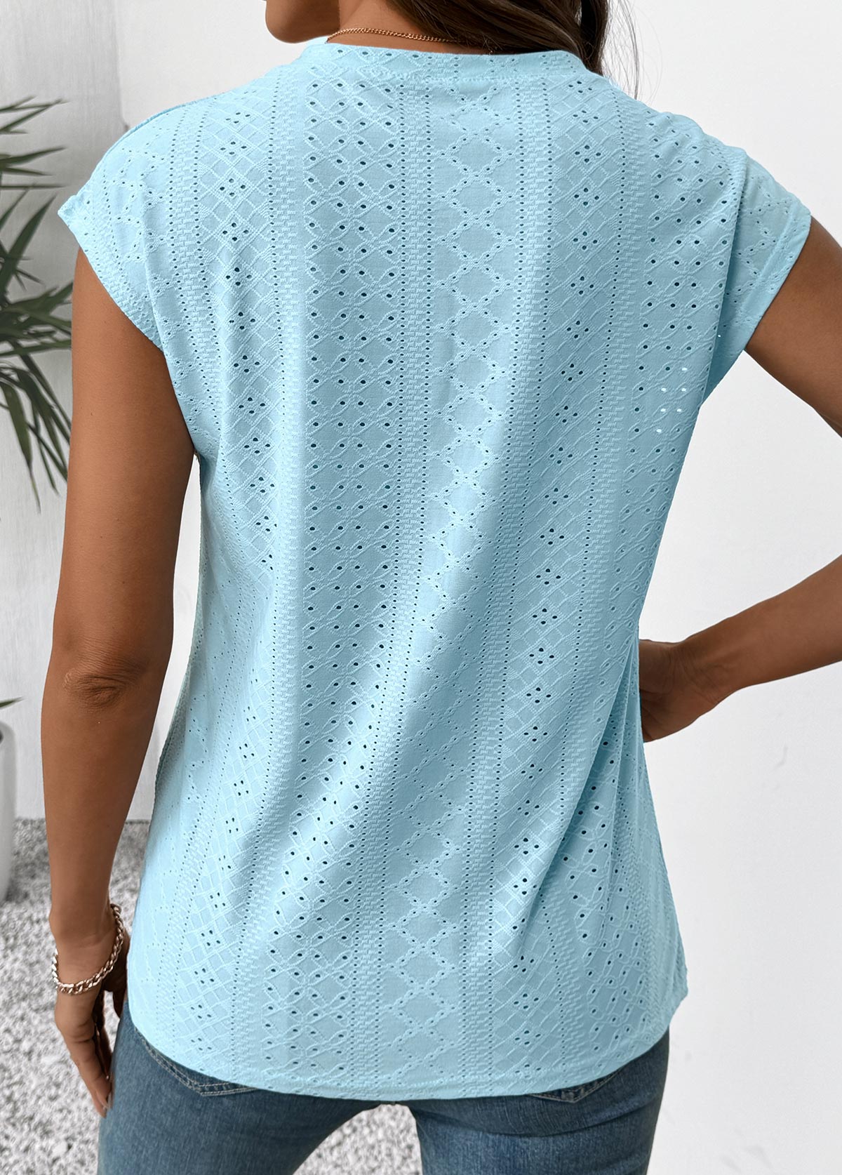 Light Blue Tuck Stitch Short Sleeve T Shirt | picture 