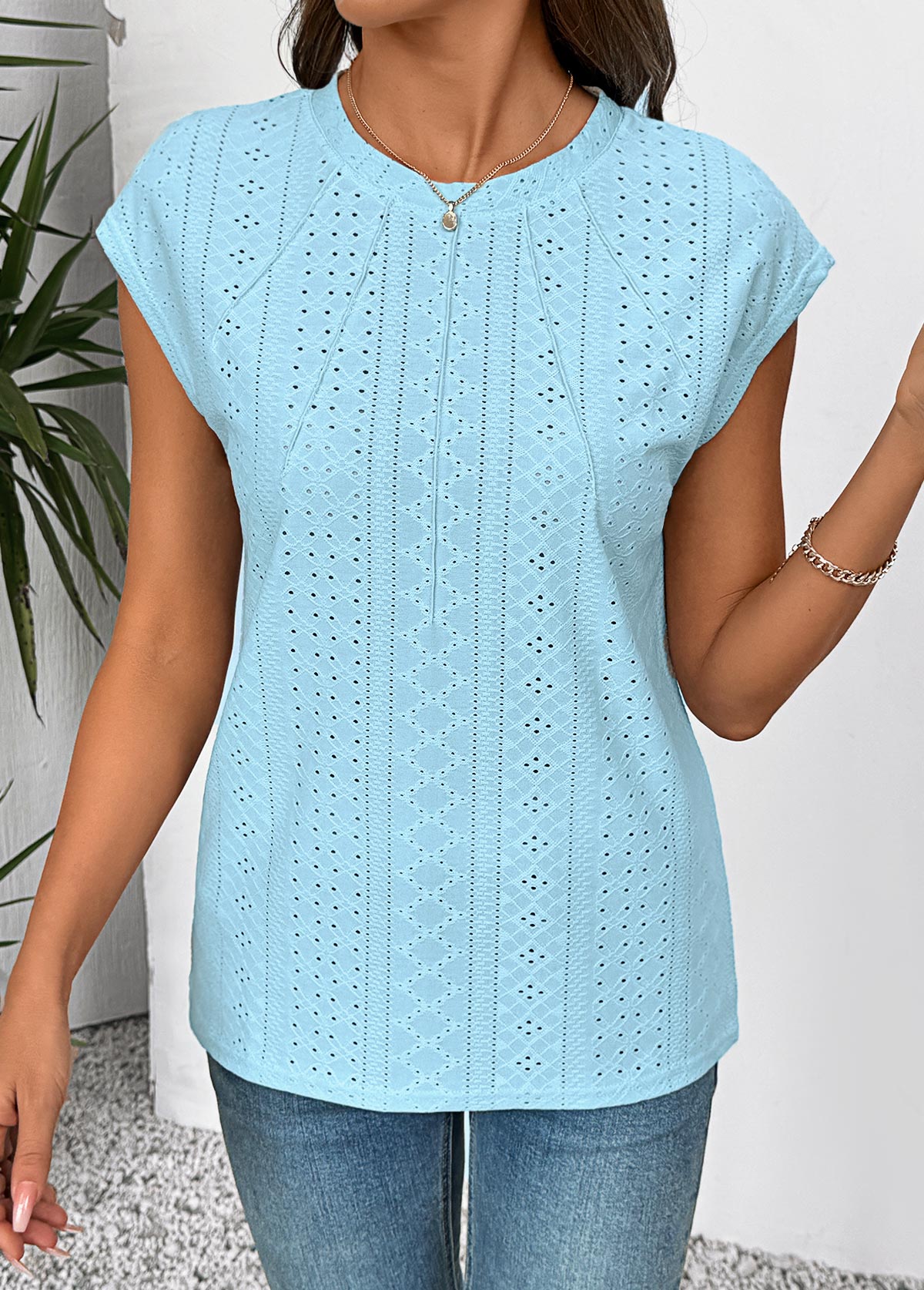 Light Blue Tuck Stitch Short Sleeve T Shirt | picture 