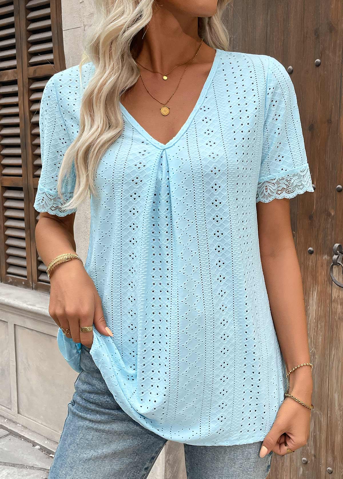Light Blue Tummy Coverage Short Sleeve T Shirt | picture 