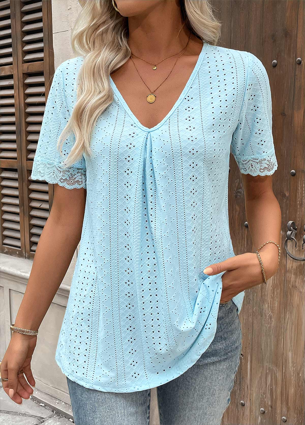 Light Blue Tummy Coverage Short Sleeve T Shirt | picture 