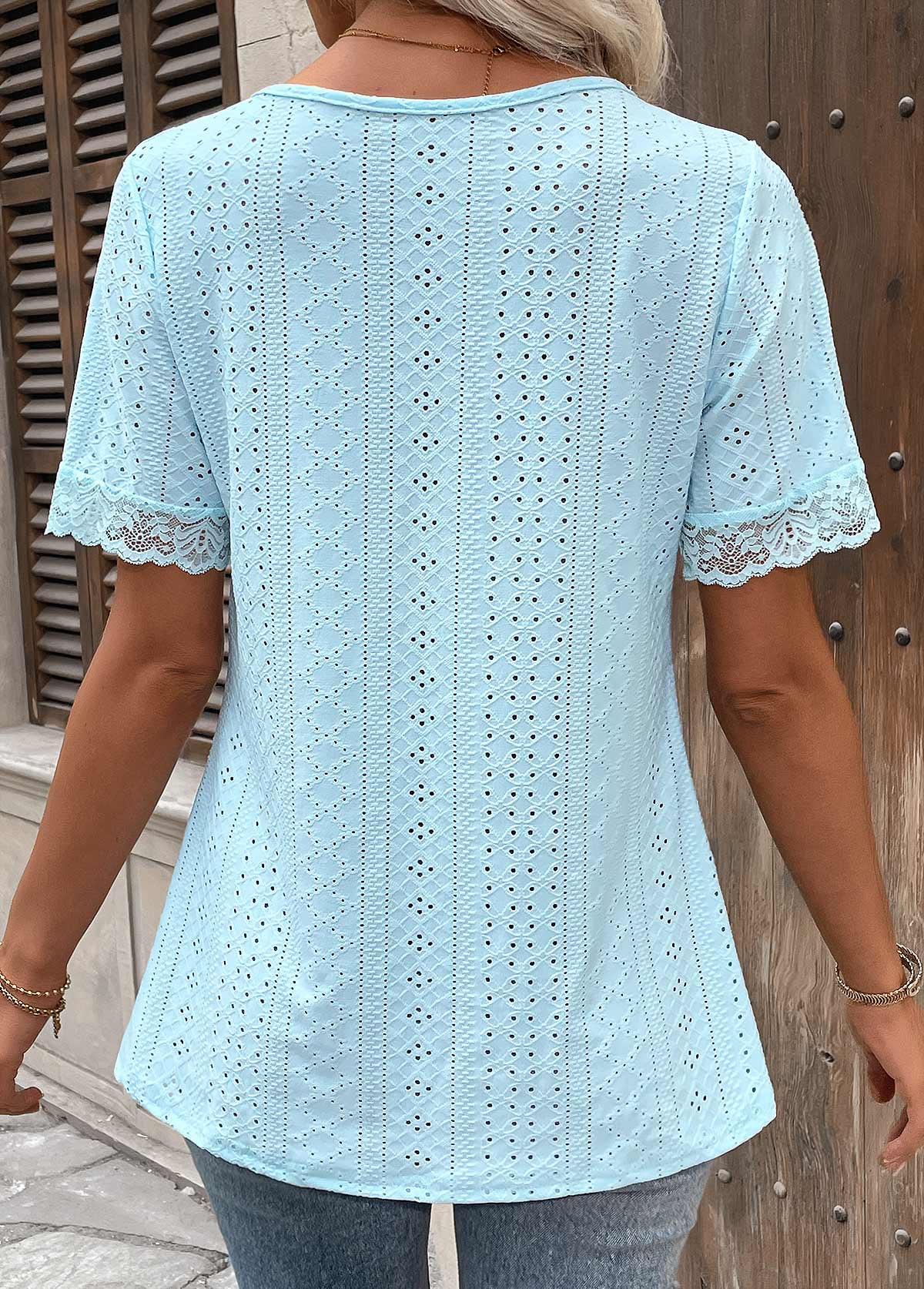 Light Blue Tummy Coverage Short Sleeve T Shirt | picture 