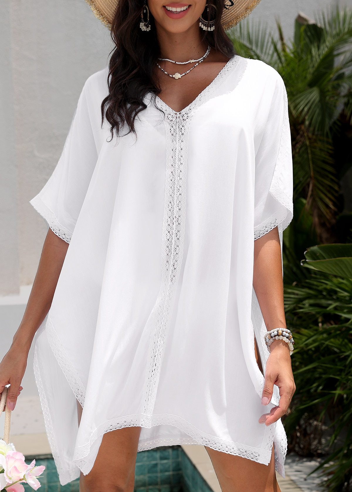 Tummy Coverage V Neck White Cover Up | picture 