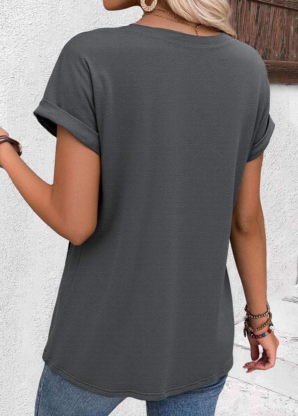 Dark Grey Short Sleeve Round Neck T Shirt | picture 