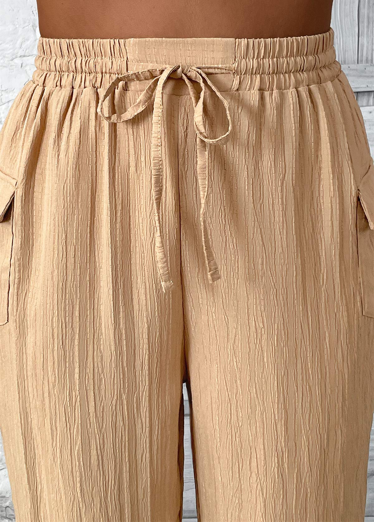 Light Camel Pocket Straight Leg Elastic Waist Pants | picture 