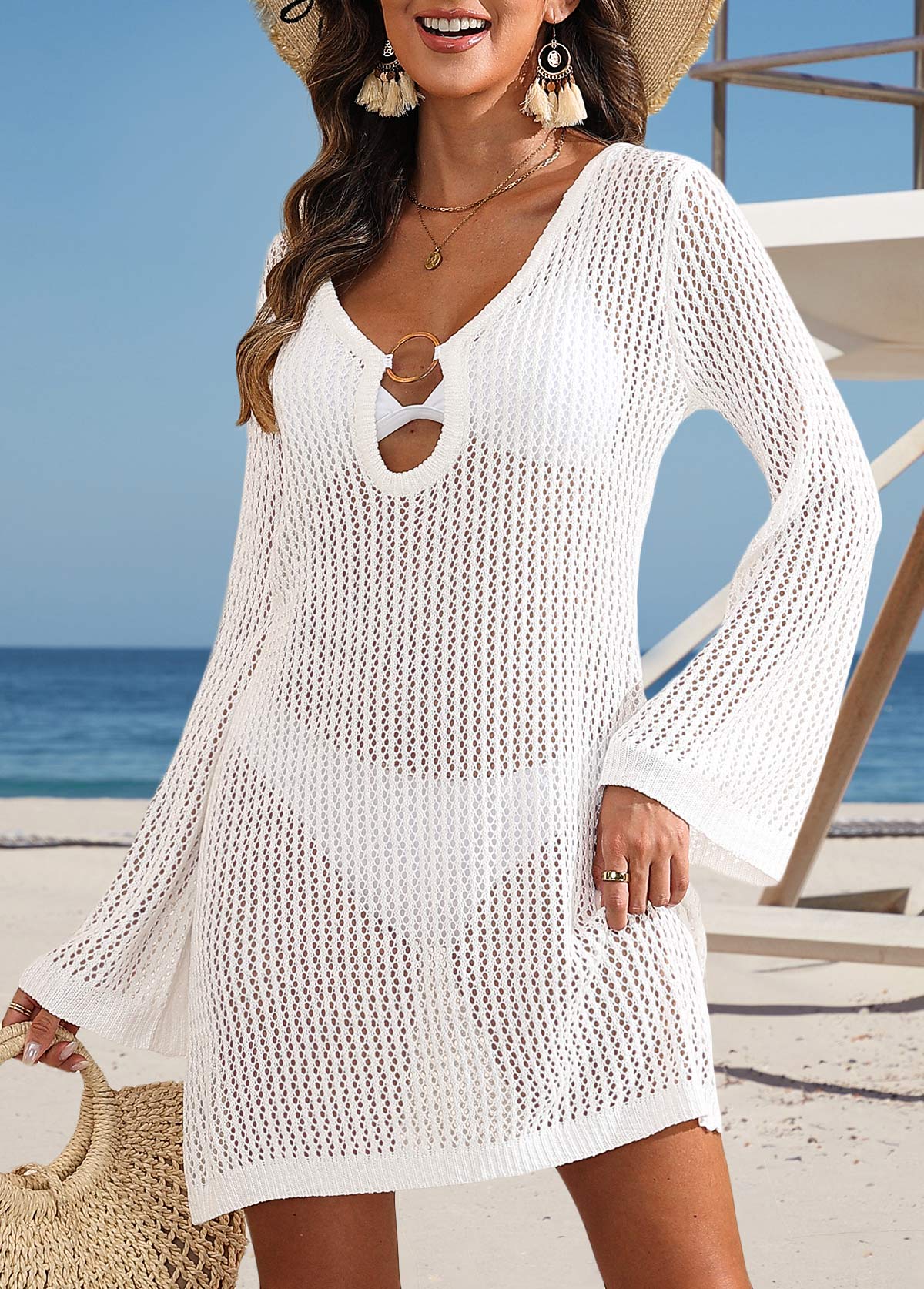 White Cut Out V Neck Cover Up | picture 