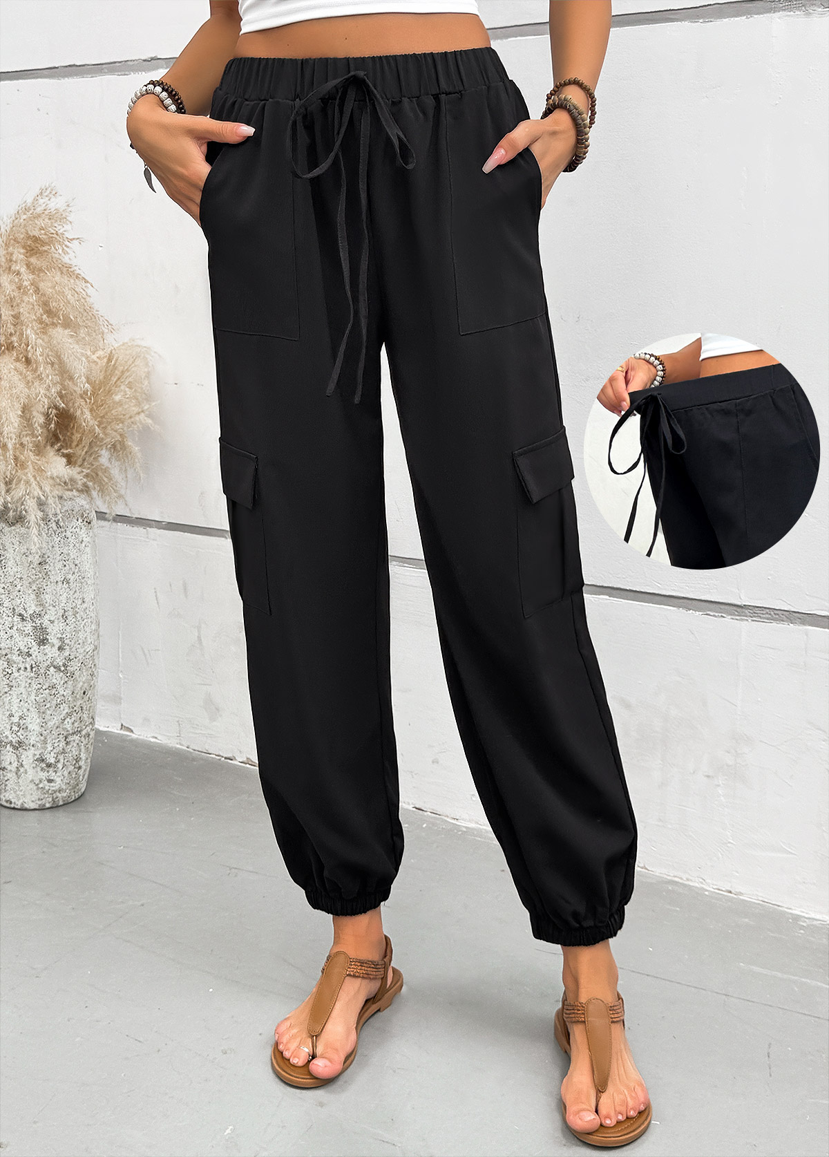 Black Pocket Jogger Elastic Waist High Waisted Pants | picture 