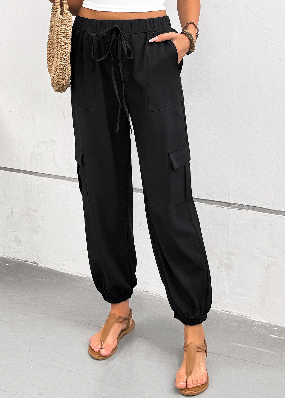 Black Pocket Jogger Elastic Waist High Waisted Pants | picture 
