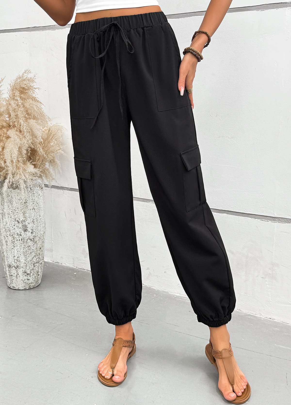 Black Pocket Jogger Elastic Waist High Waisted Pants | picture 