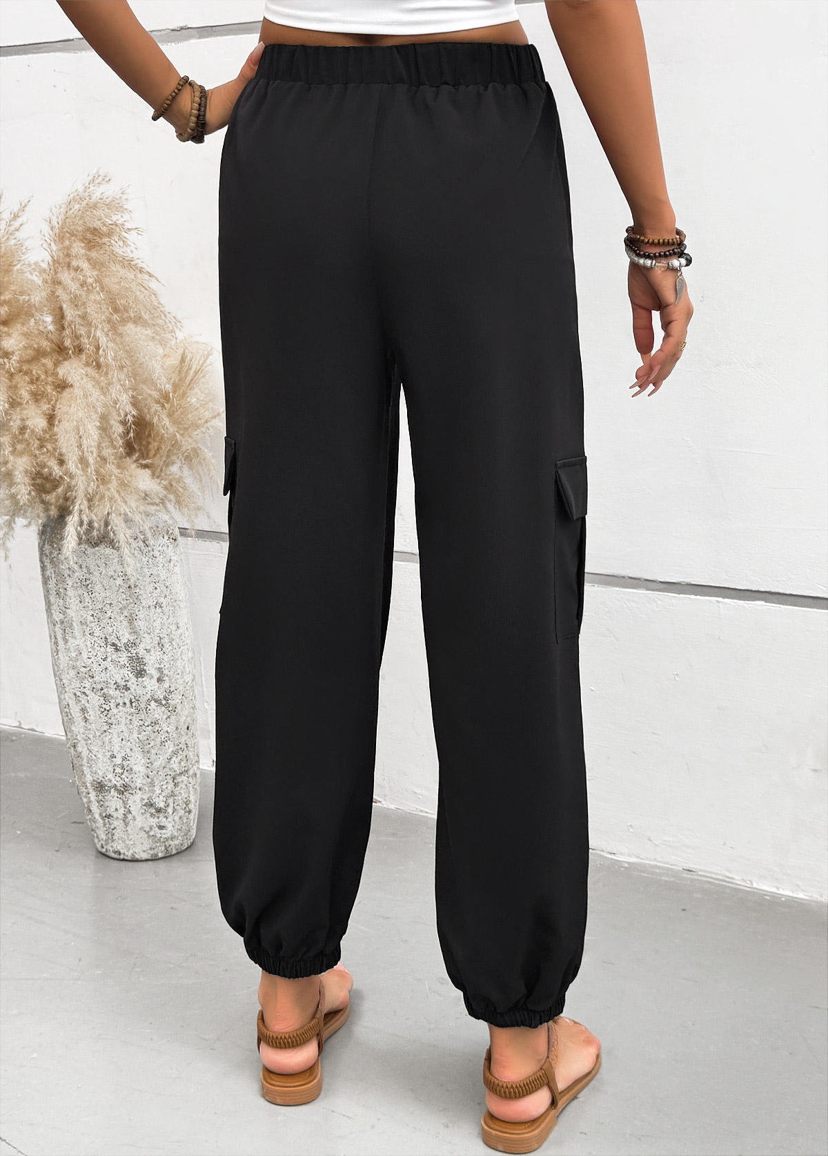 Black Pocket Jogger Elastic Waist High Waisted Pants | picture 