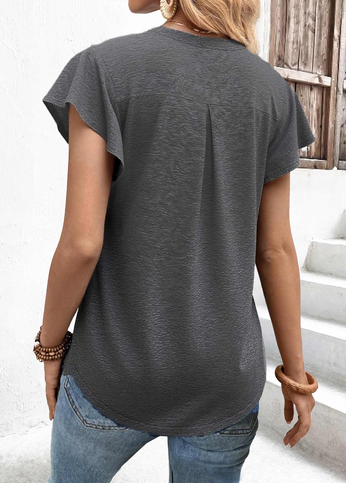 Dark Grey Marl Short Sleeve Split Neck T Shirt | picture 
