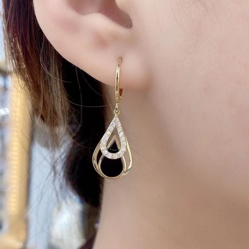 Black Hollow Geometric Teardrop Alloy Earrings | picture 