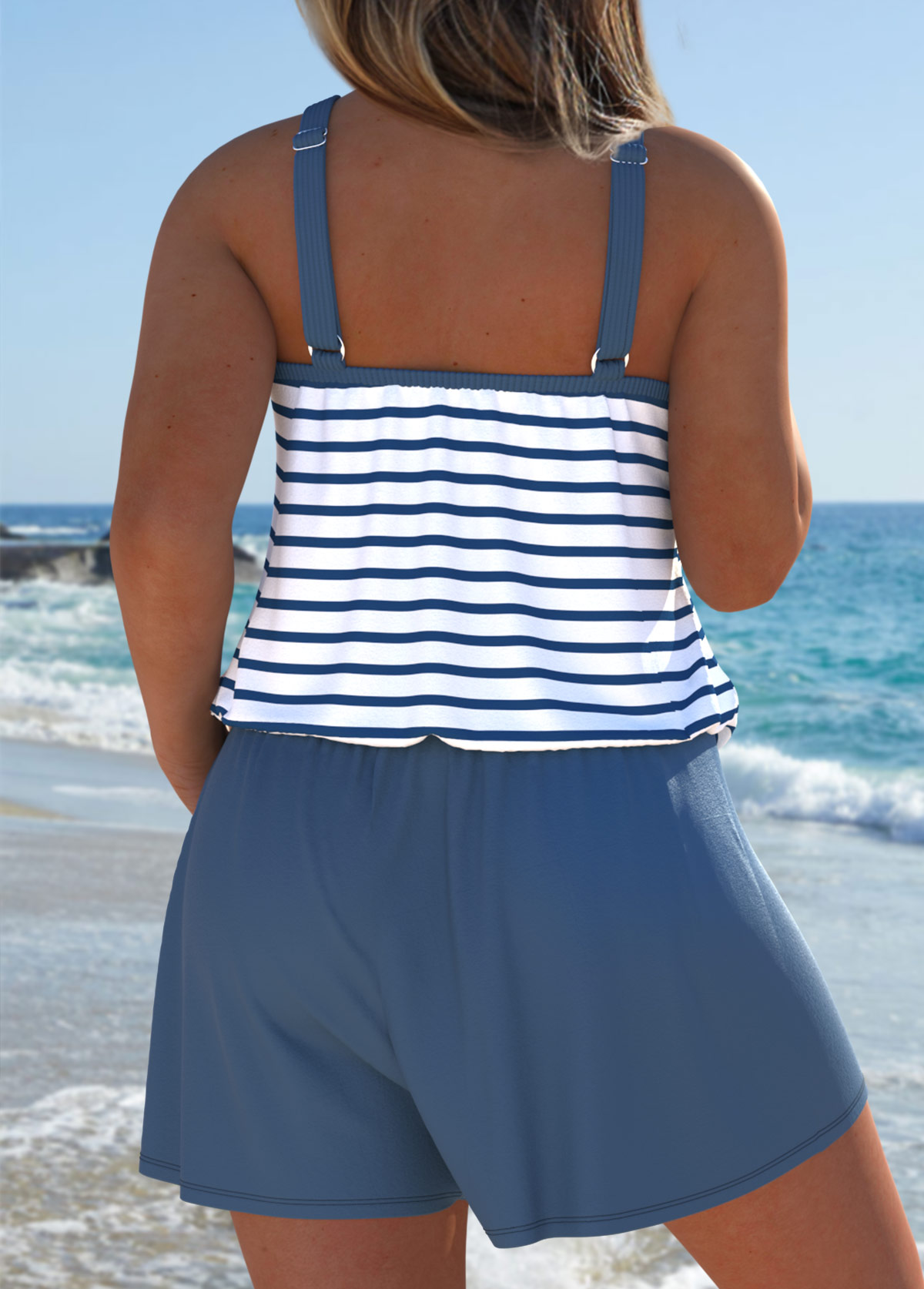 Striped Dusty Blue One Piece Swimwear | picture 