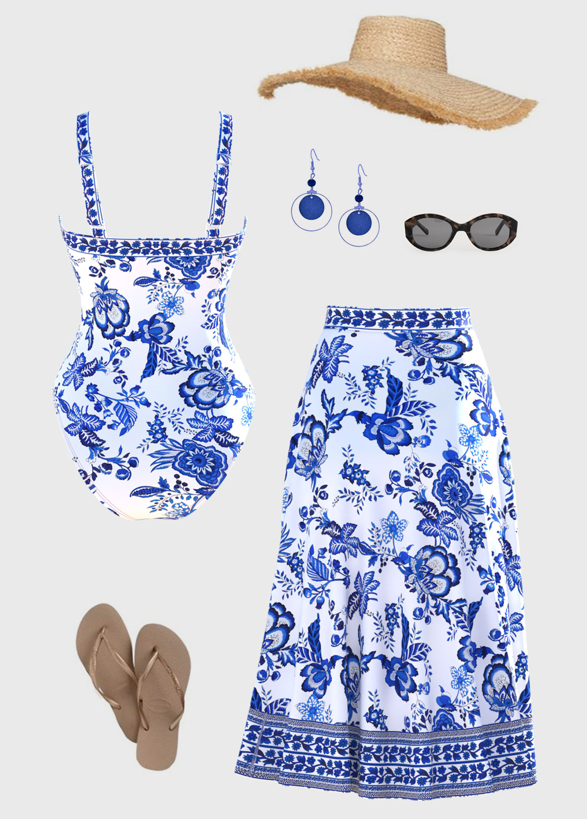 Random Floral Two-Piece One Piece Swimwear and Skirt | picture 
