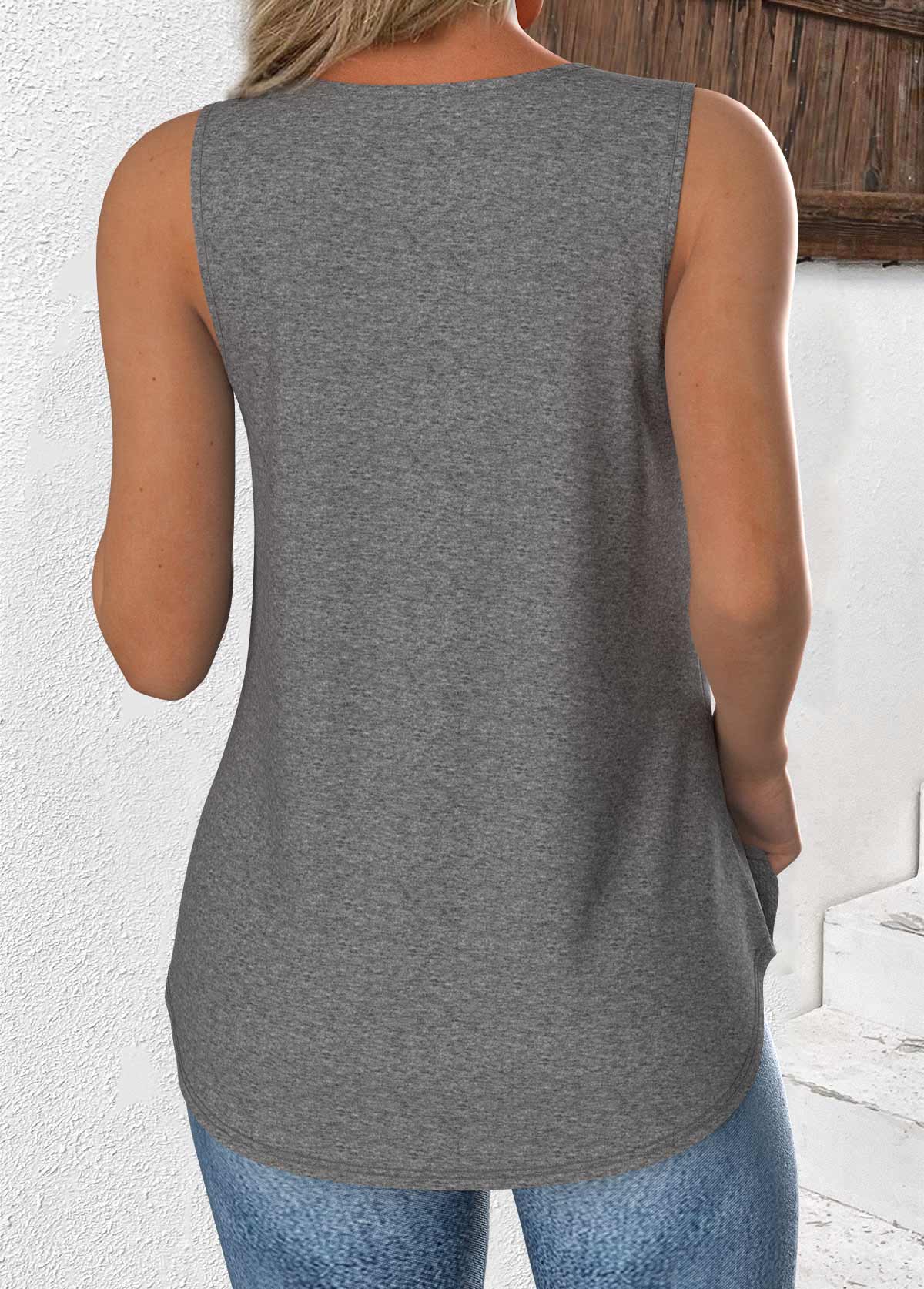 Plus Size Grey Sleeveless V Neck Tank Top | picture 