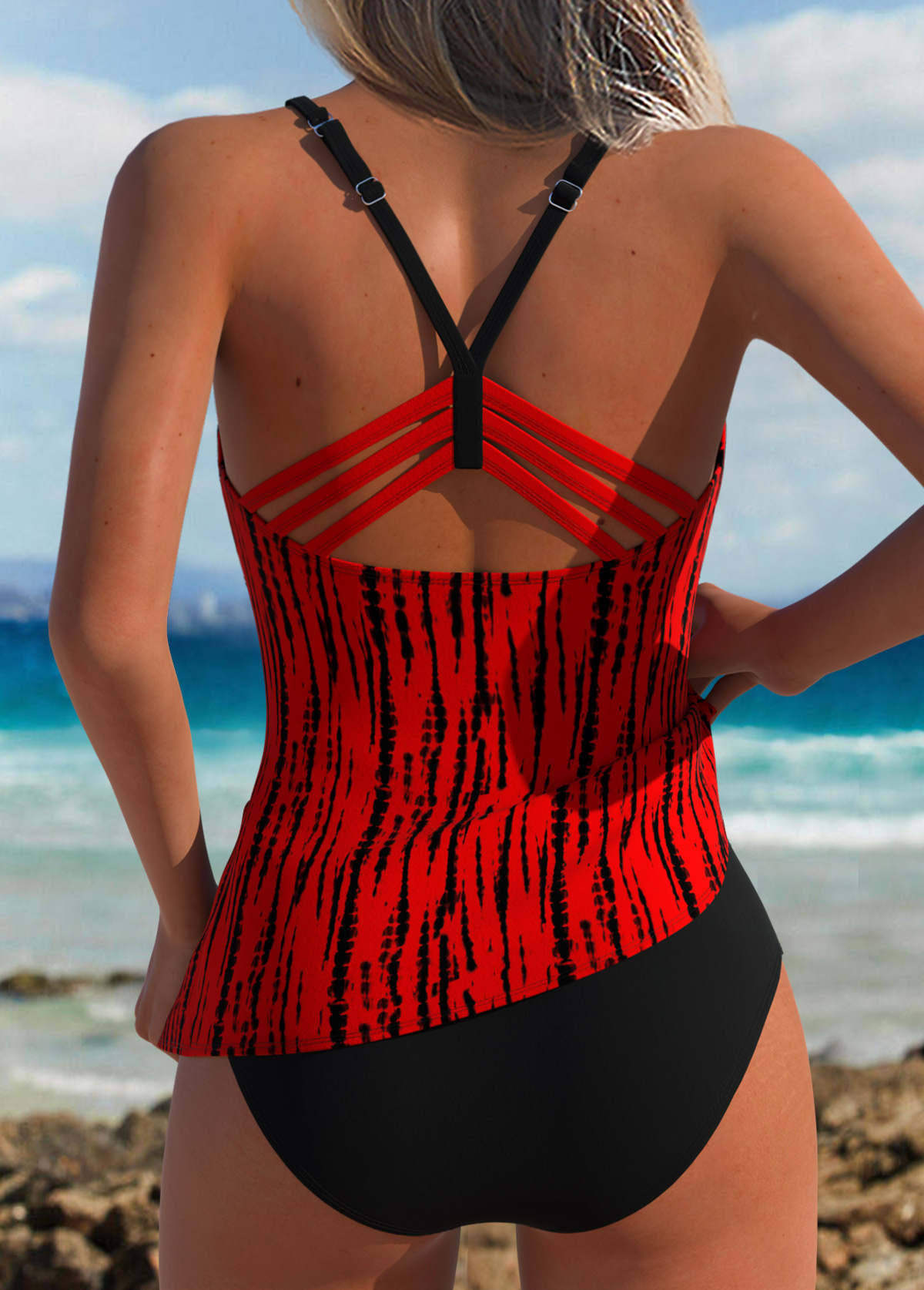 Tie Dye Print Red Tankini Set | picture 