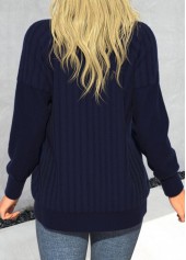 Blue Button Long Sleeve Round Neck Coat | thumb picture 