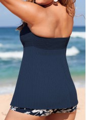 Ruffle Tropical Plants Print Navy Tankini Set | thumb picture 