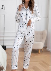 White Heart Print Long Sleeve Lounge Top and Pants | thumb picture 