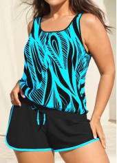 Plus Size Patchwork Mint Green Geometric Print Tankini Set