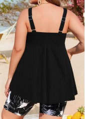 Plus Size Surplice Black Feathers Print Tankini Set | thumb picture 