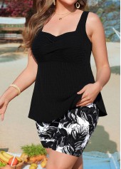 Plus Size Surplice Black Feathers Print Tankini Set | thumb picture 