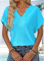 Plus Size Blue Button Short Sleeve T Shirt | thumb picture 
