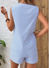 Sky Blue Eyelet Striped Sleeveless Top and Shorts | thumb picture 