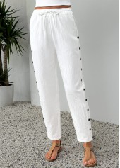 White Elastic Waist High Waisted Pants | thumb picture 