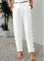 White Elastic Waist High Waisted Pants | thumb picture 