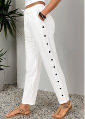 White Elastic Waist High Waisted Pants