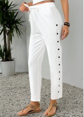 White Elastic Waist High Waisted Pants | thumb picture 