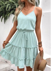 Light Green Tummy Coverage Short Strappy V Neck Dress | thumb picture 