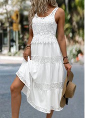 White Patchwork Round Neck Sleeveless Dress | thumb picture 