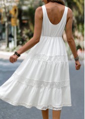 White Patchwork Round Neck Sleeveless Dress | thumb picture 