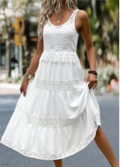 White Patchwork Round Neck Sleeveless Dress | thumb picture 