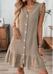 Gray Brown Short Sleeve V Neck Dress | thumb picture 
