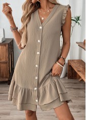 Gray Brown Short Sleeve V Neck Dress