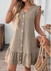 Gray Brown Short Sleeve V Neck Dress | thumb picture 