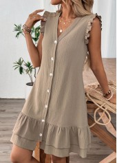 Gray Brown Short Sleeve V Neck Dress | thumb picture 