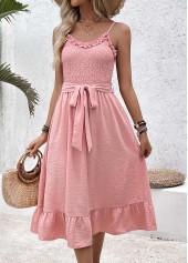 Pink Frill Strappy V Neck Dress