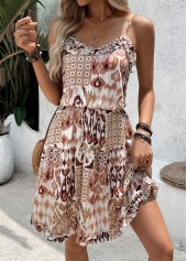 Light Coffee Tribal Print Short Tummy Coverage Strappy Dress | thumb picture 