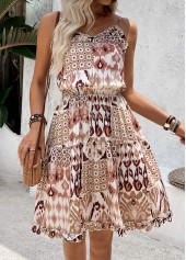 Light Coffee Tribal Print Short Tummy Coverage Strappy Dress | thumb picture 