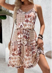 Light Coffee Tribal Print Short Tummy Coverage Strappy Dress