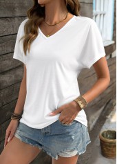 White Short Sleeve V Neck T Shirt | thumb picture 