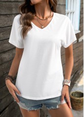 White Short Sleeve V Neck T Shirt | thumb picture 
